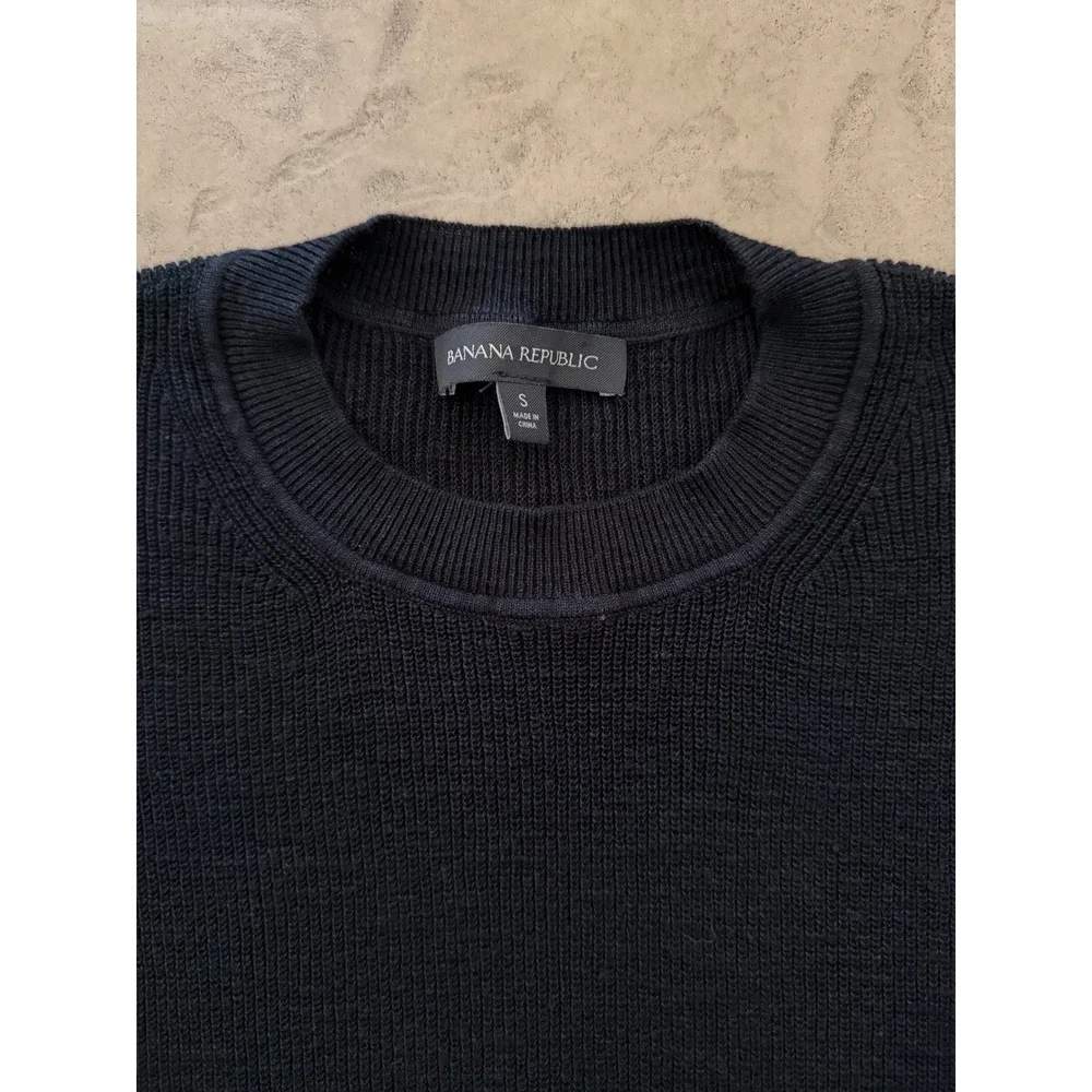 Banana Republic Womens Black Linen Blend Ribbed Knit Short Sleeve Sweater Small - Picture 4 of 10